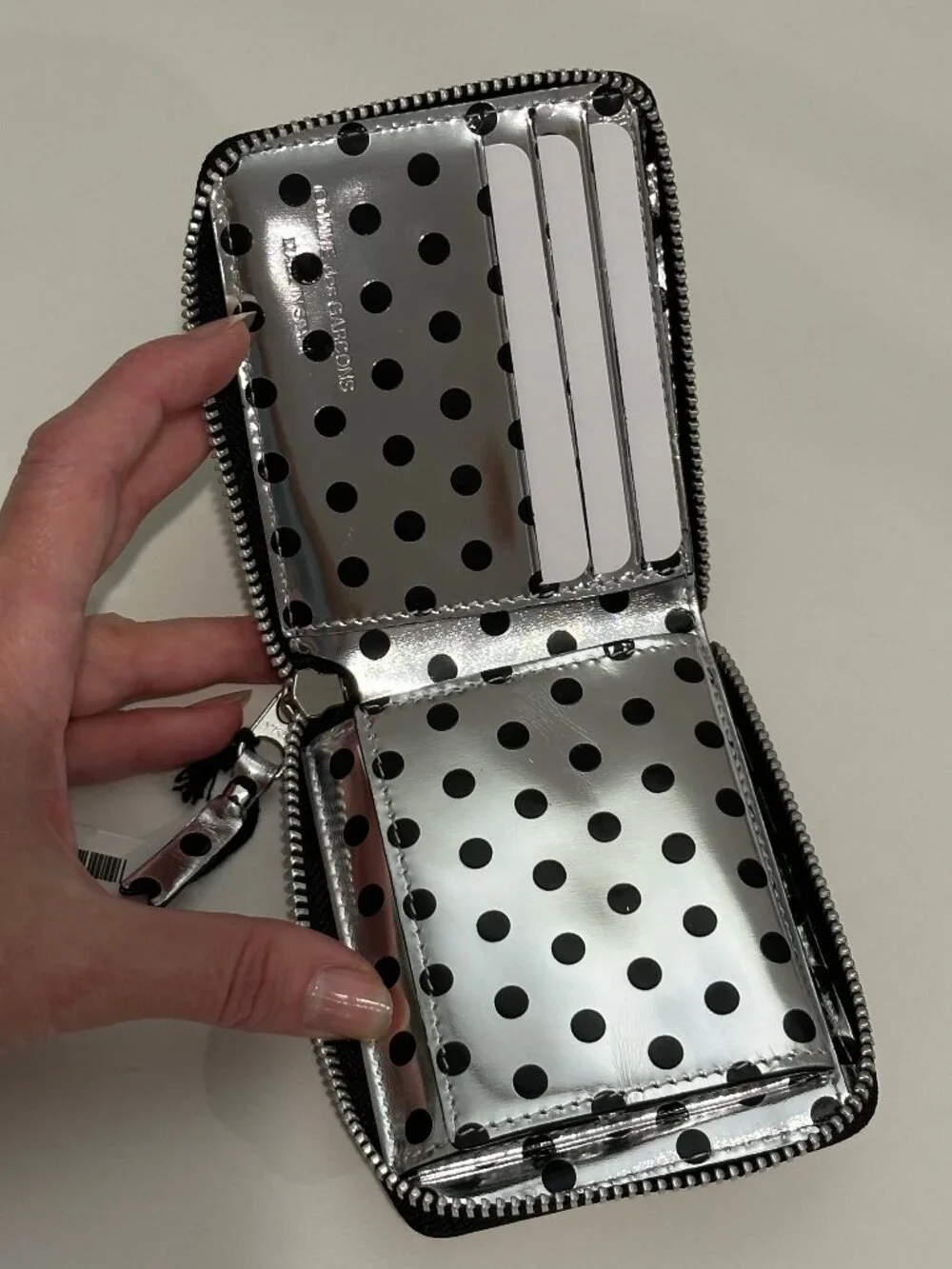 RARE Comme des Garçons Medium Classic Wallet Optical Group Dot Silver